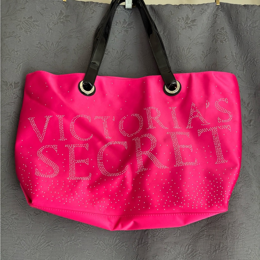 Victoria's Secret Pink Canvas Tote Bag with Tone-on-Tone Logo